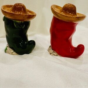 Chili Pepper Salt & Pepper Shakers with Sombreros – Red & Green Ceramic